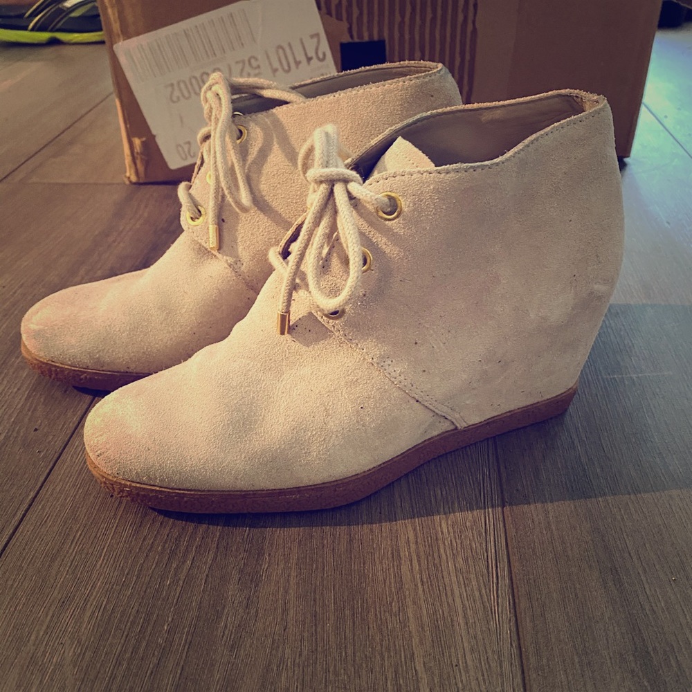 Cole Haan cream suede wedge bootie